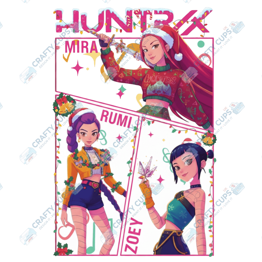 Christmas Demon Hunters DTF Transfer – Festive Anime Style (Part One of Four), Various Sizes & Designs, Heat Press Ready
