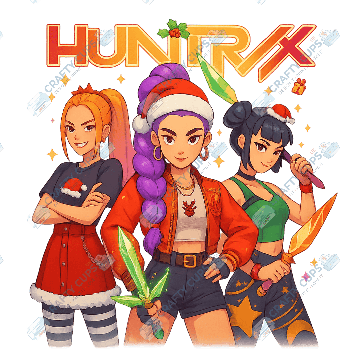 Christmas Demon Hunters DTF Transfer – Festive Anime Style (Part Three of Four), Various Sizes & Designs, Heat Press Ready