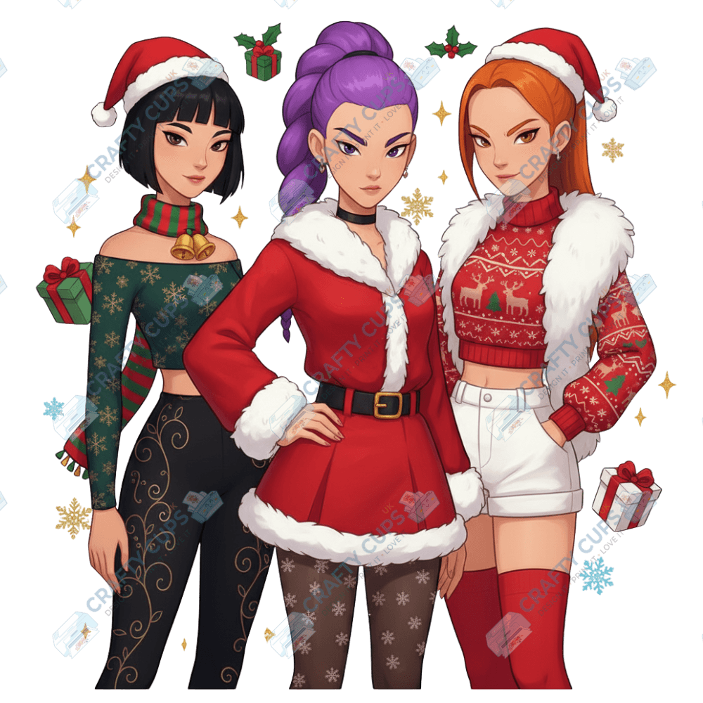 Christmas Demon Hunters DTF Transfer – Festive Anime Style (Part Two of Four), Various Sizes & Designs, Heat Press Ready
