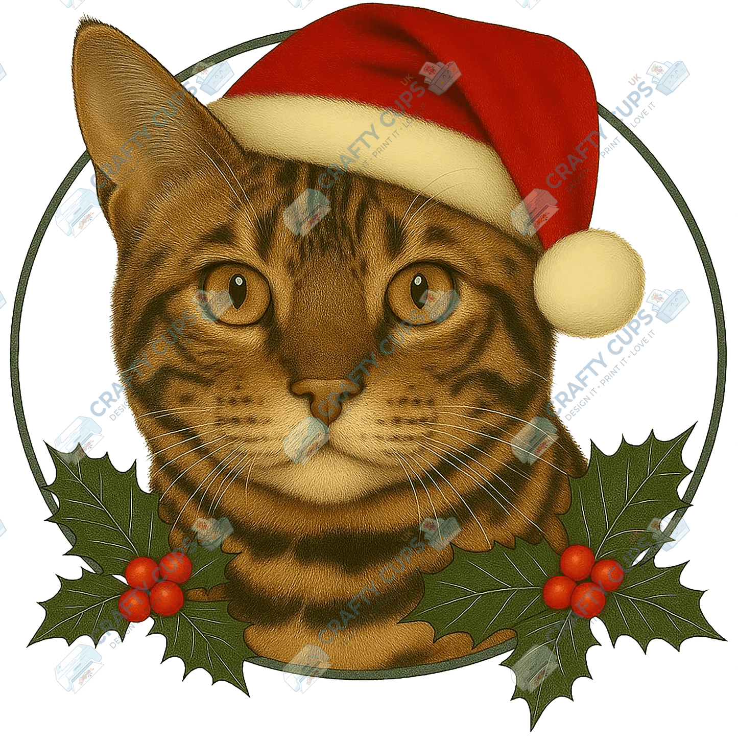Christmas Cat DTF Transfer – Festive Holiday Design (Part One of Two), Various Sizes