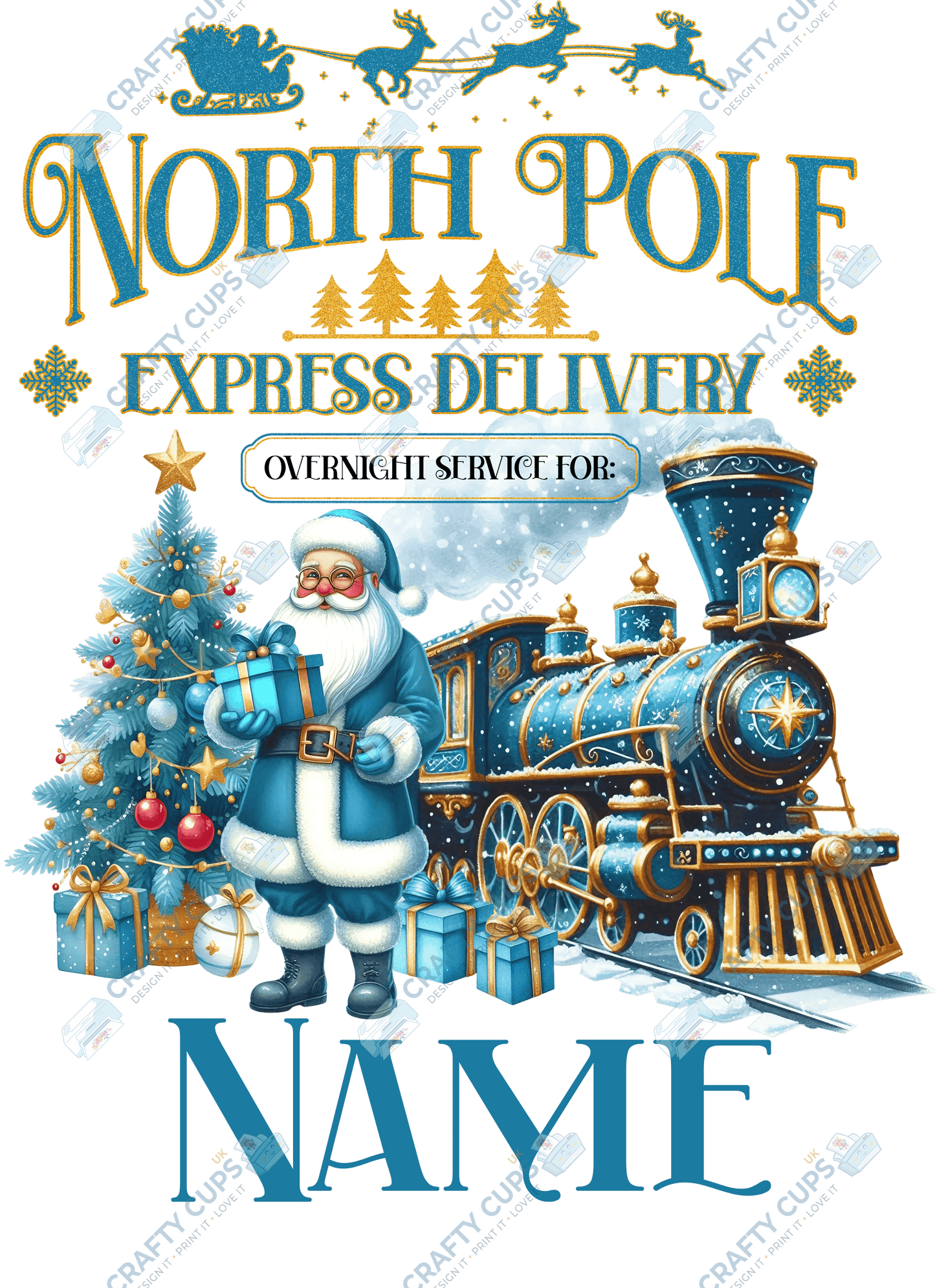 Custom Name Christmas Train DTF Transfer – Various Sizes | Exclusive Design by Secret Sub | Only at Crafty Cups UK