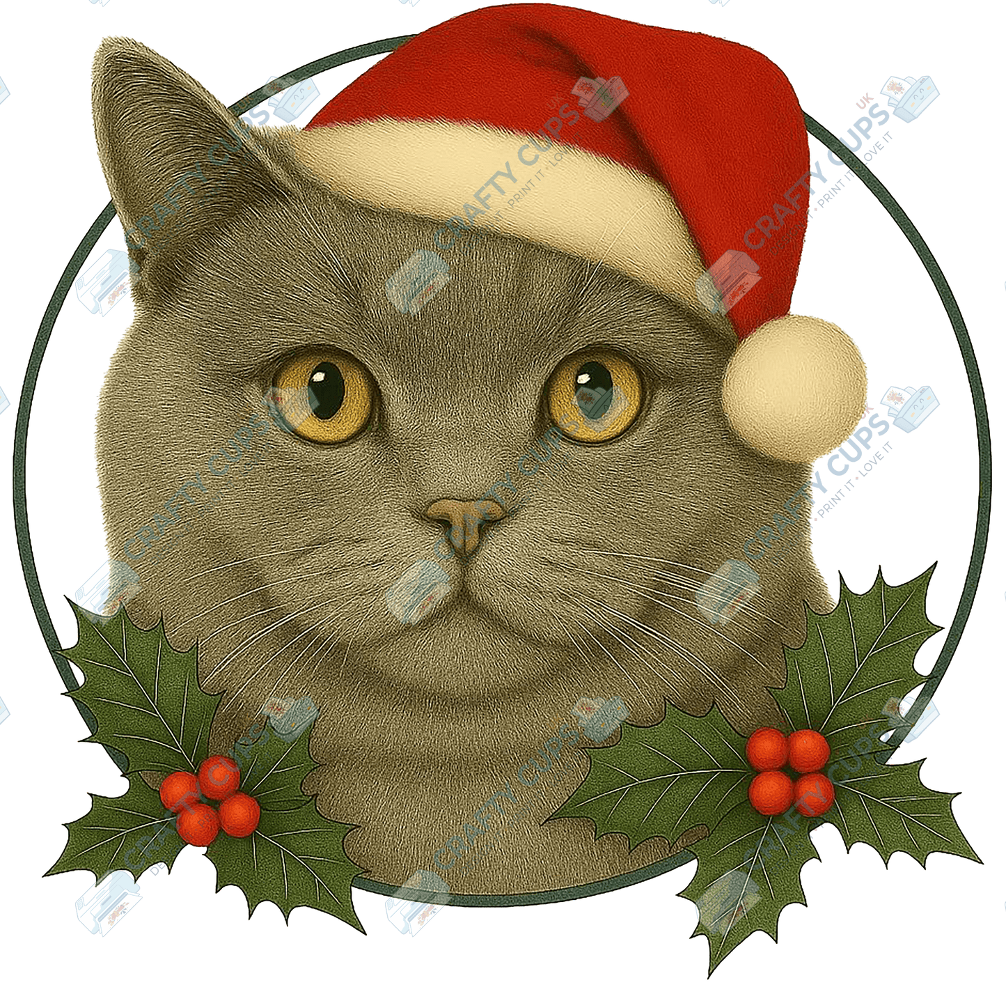 Christmas Cat DTF Transfer – Festive Holiday Design (Part One of Two), Various Sizes