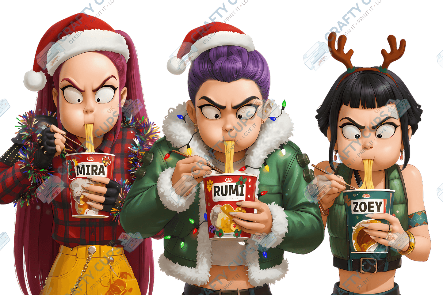 Christmas Demon Hunters DTF Transfer – Festive Anime Style (Part Four of Four), Various Sizes & Designs, Heat Press Ready