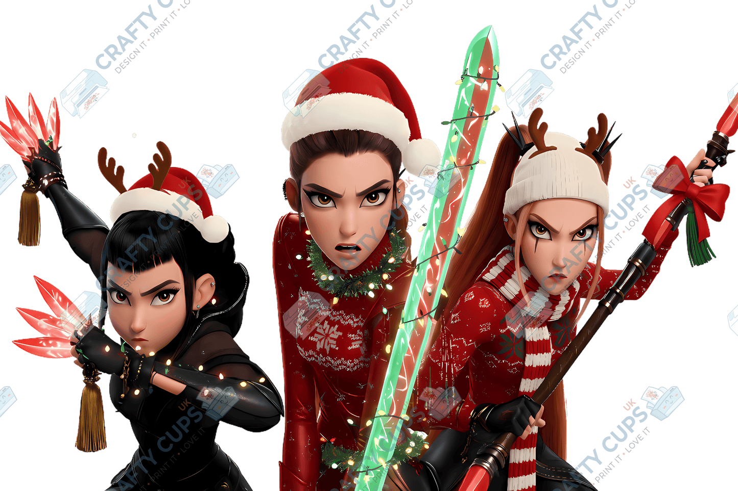 Christmas Demon Hunters DTF Transfer – Festive Anime Style (Part Four of Four), Various Sizes & Designs, Heat Press Ready