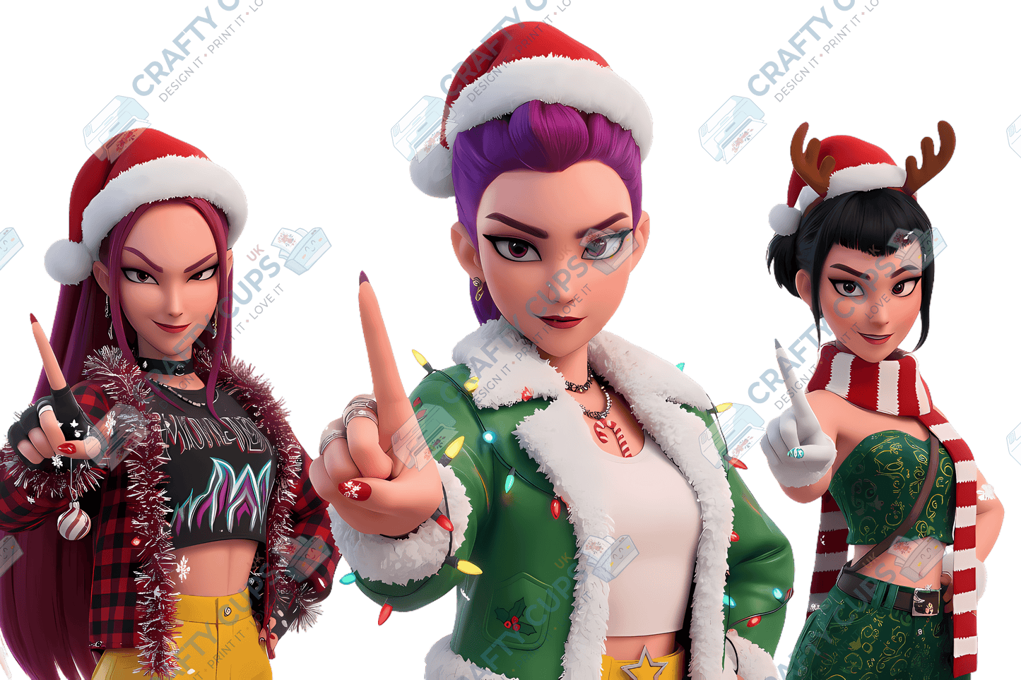 Christmas Demon Hunters DTF Transfer – Festive Anime Style (Part Four of Four), Various Sizes & Designs, Heat Press Ready