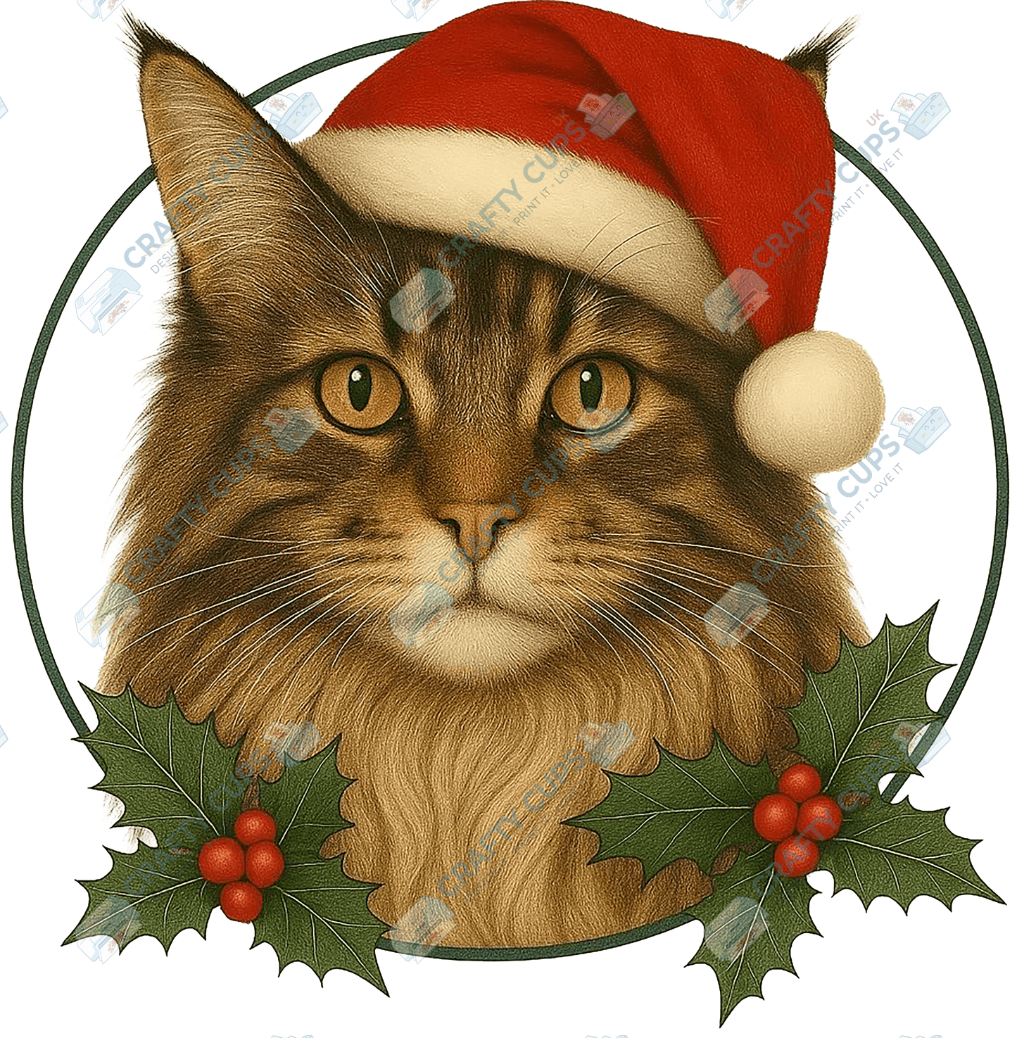 Christmas Cat DTF Transfer – Festive Holiday Design (Part One of Two), Various Sizes
