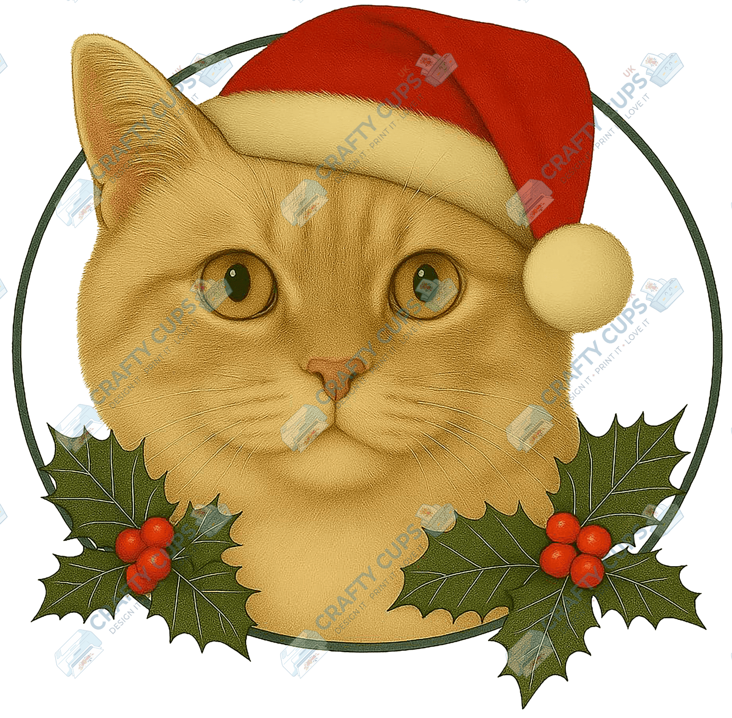 Christmas Cat DTF Transfer – Festive Holiday Design (Part One of Two), Various Sizes