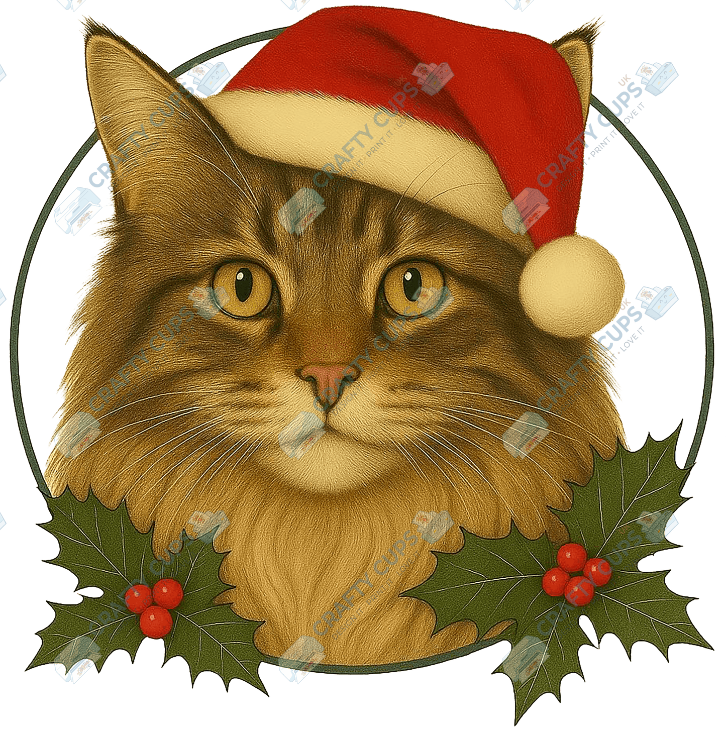 Christmas Cat DTF Transfer – Festive Holiday Design (Part One of Two), Various Sizes