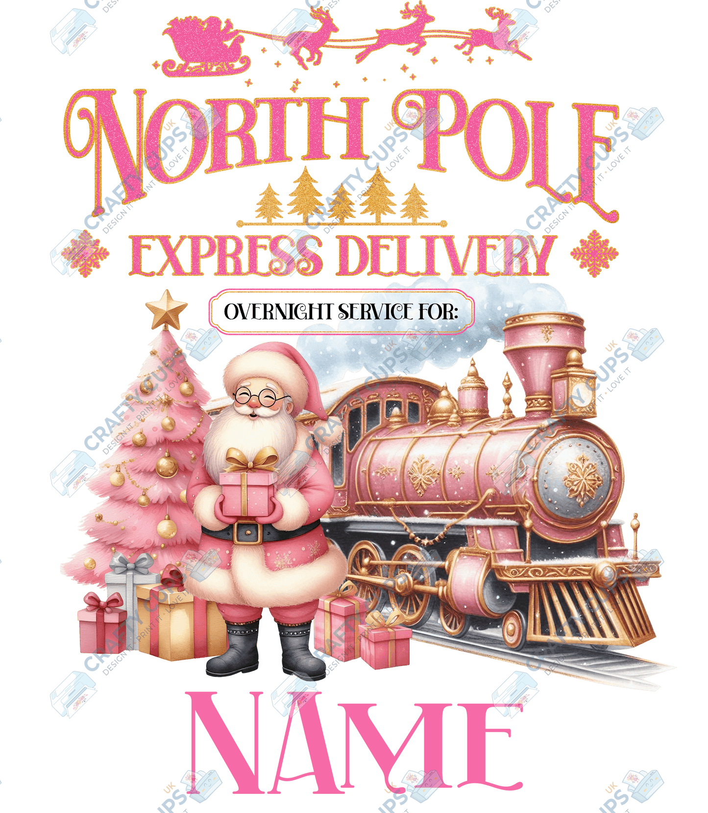 Custom Name Christmas Train DTF Transfer – Various Sizes | Exclusive Design by Secret Sub | Only at Crafty Cups UK