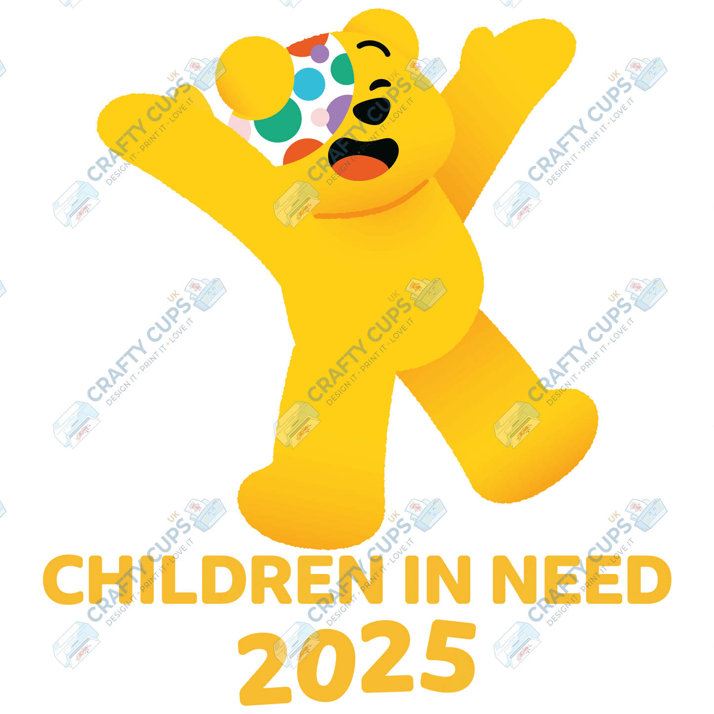 Children in Need DTF Transfer – Pudsey Bear Design (Series One), Various Sizes & Designs