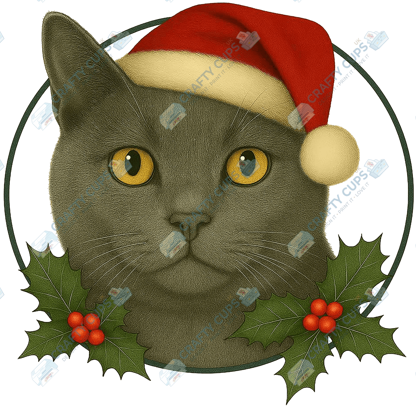 Christmas Cat DTF Transfer – Festive Holiday Design (Part Two of Two), Various Sizes