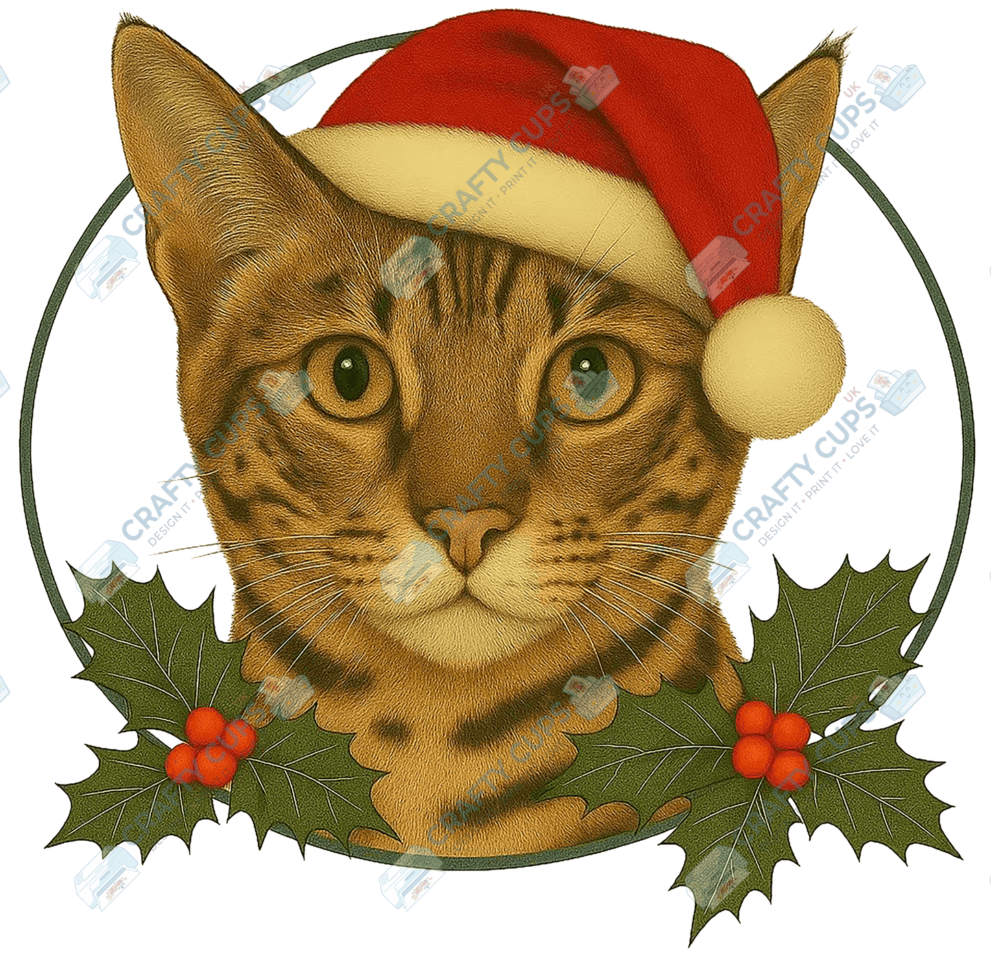 Christmas Cat DTF Transfer – Festive Holiday Design (Part Two of Two), Various Sizes