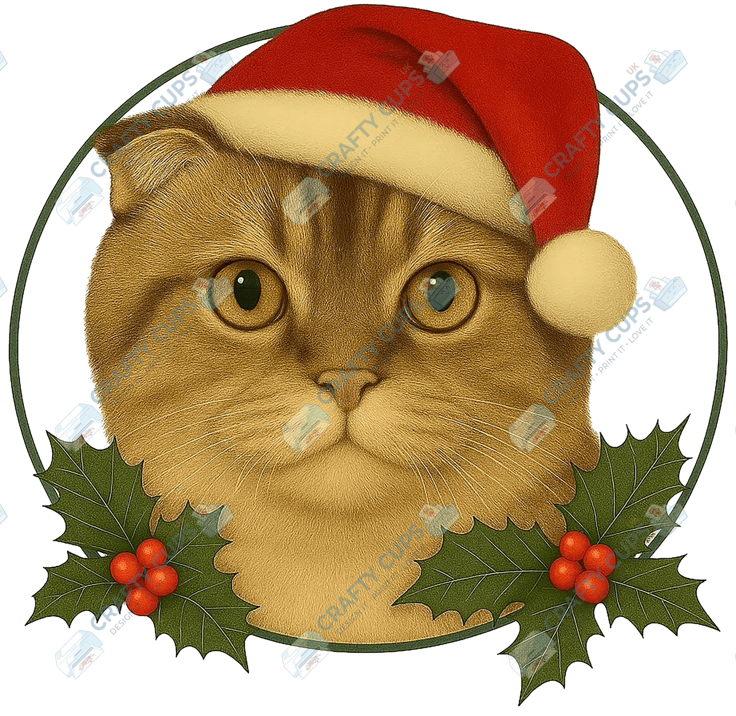 Christmas Cat DTF Transfer – Festive Holiday Design (Part Two of Two), Various Sizes