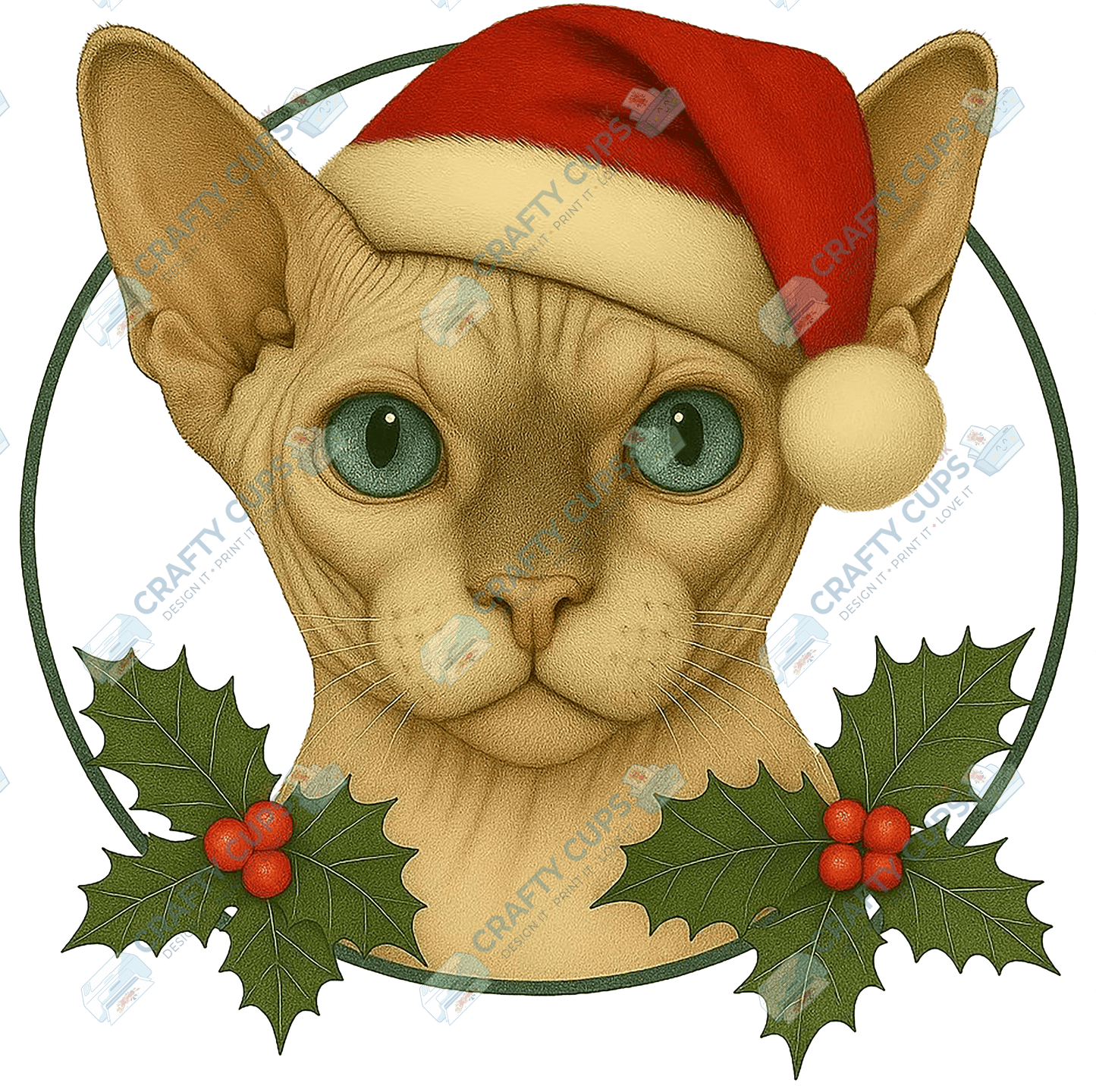 Christmas Cat DTF Transfer – Festive Holiday Design (Part Two of Two), Various Sizes