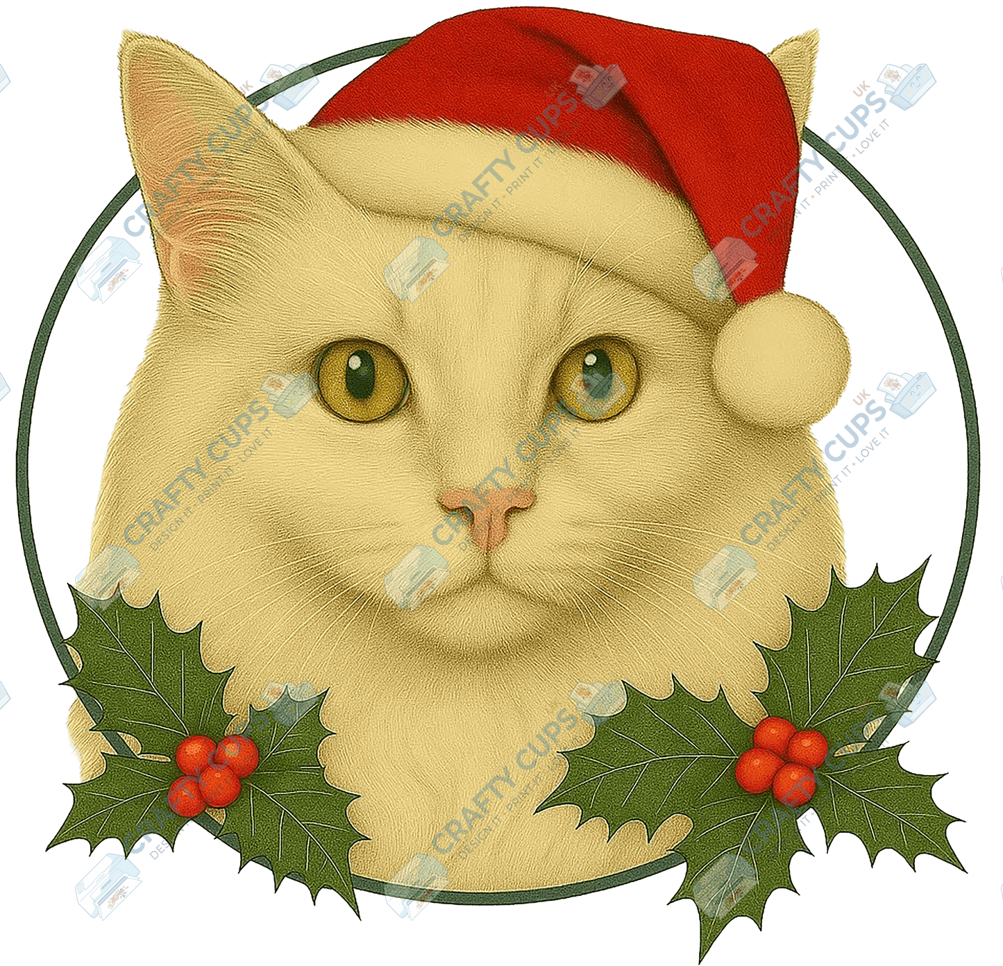 Christmas Cat DTF Transfer – Festive Holiday Design (Part Two of Two), Various Sizes