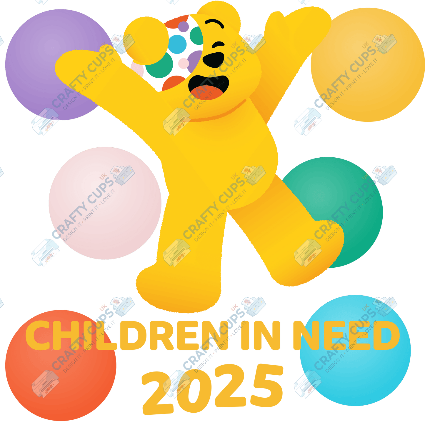 Children in Need DTF Transfer – Pudsey Bear Design (Series One), Various Sizes & Designs