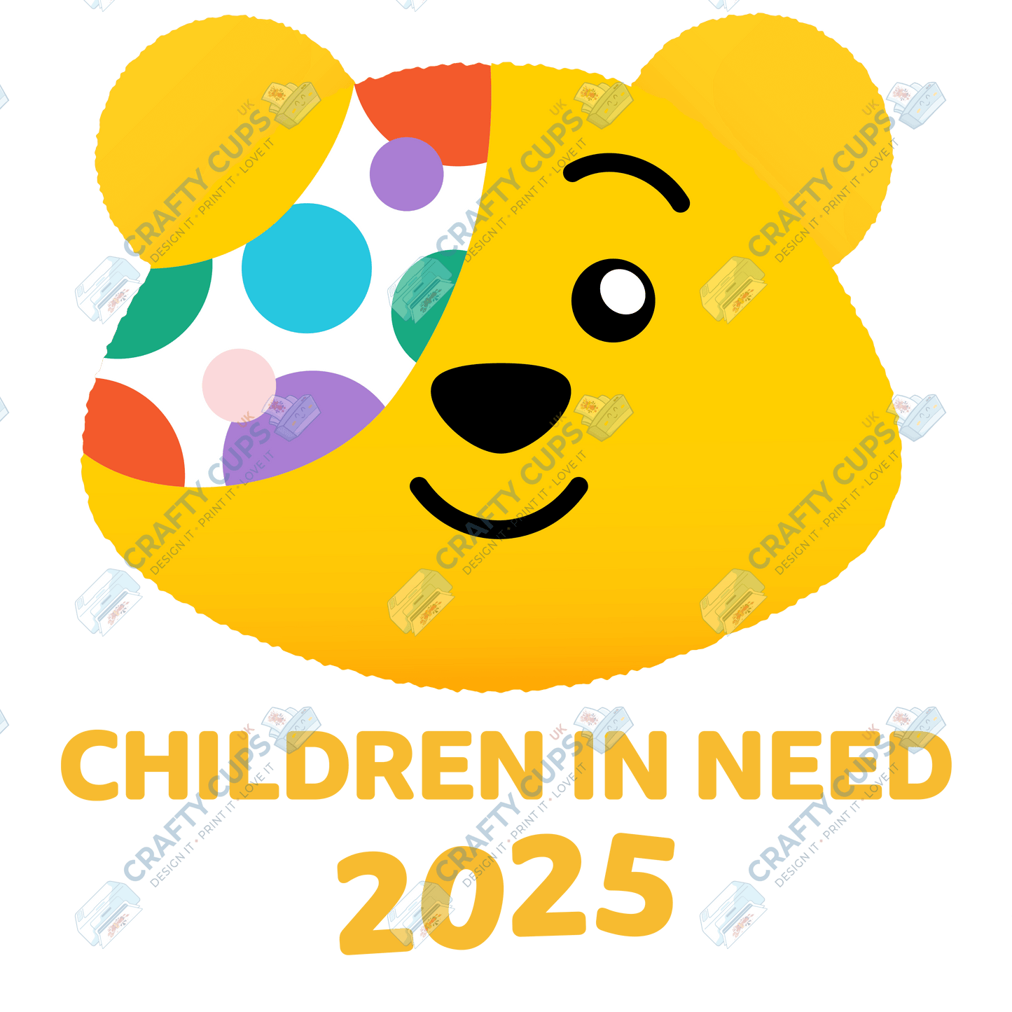 Children in Need DTF Transfer – Pudsey Bear Design (Series Two), Various Sizes & Designs