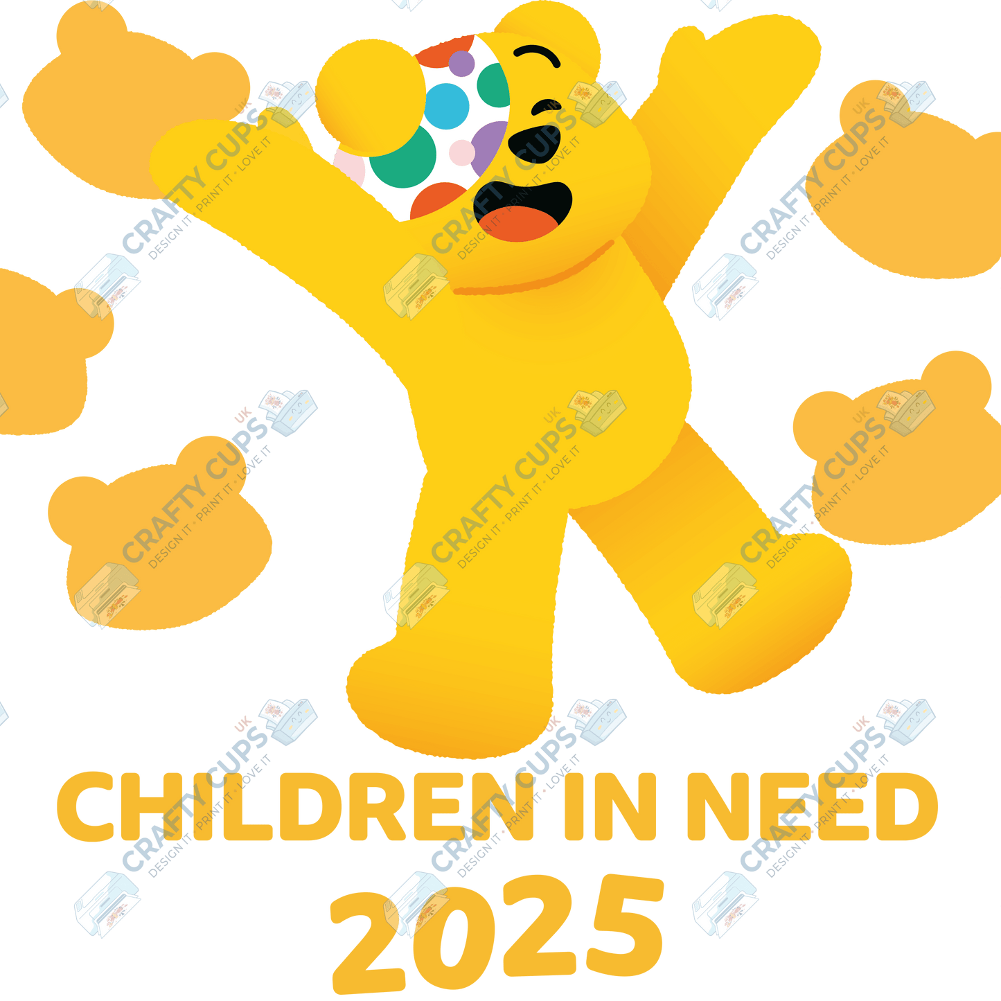 Children in Need DTF Transfer – Pudsey Bear Design (Series Three), Various Sizes & Designs