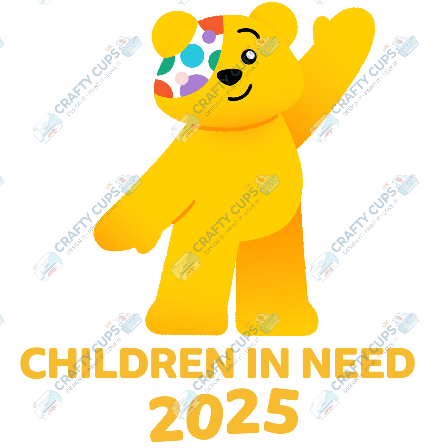 Children in Need DTF Transfer – Pudsey Bear Design (Series One), Various Sizes & Designs