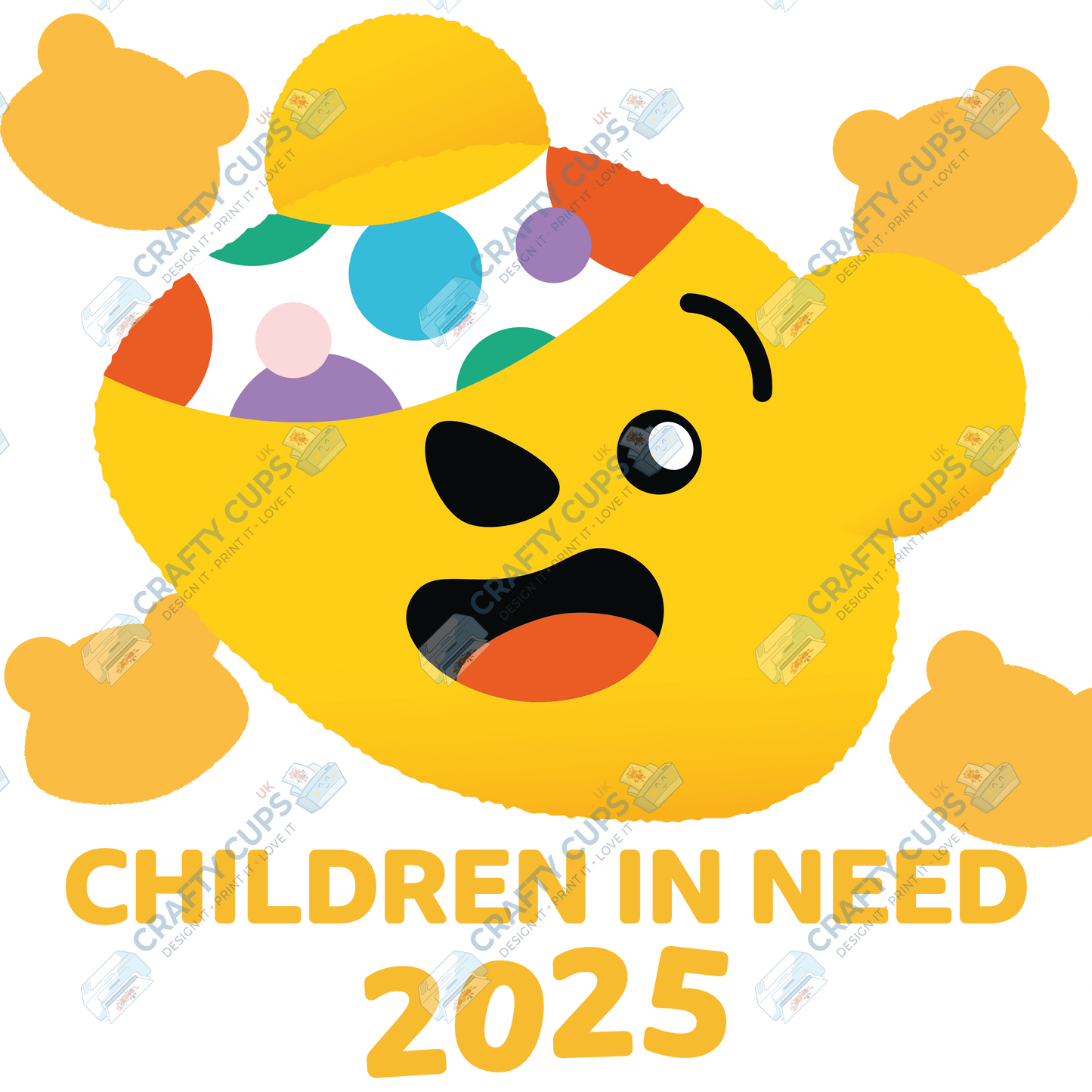 Children in Need DTF Transfer – Pudsey Bear Design (Series Two), Various Sizes & Designs