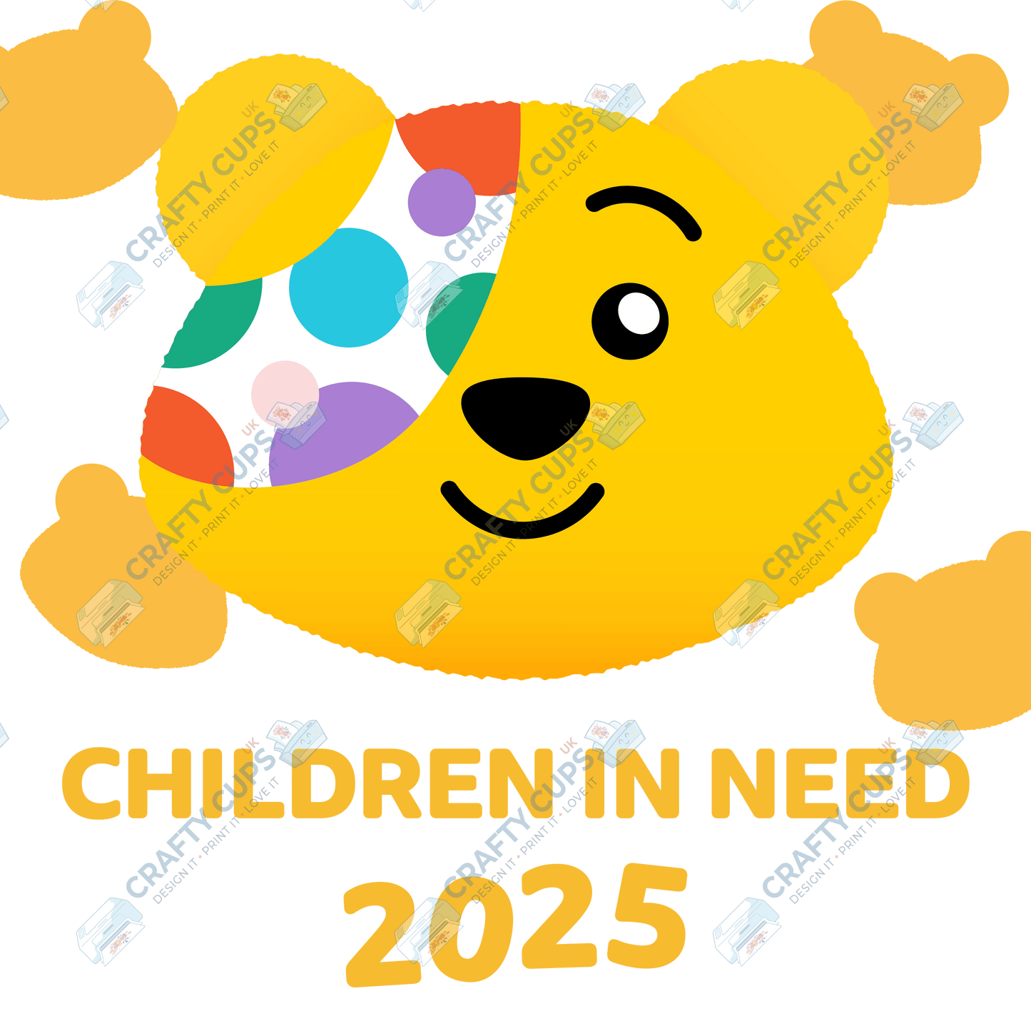 Children in Need DTF Transfer – Pudsey Bear Design (Series Two), Various Sizes & Designs