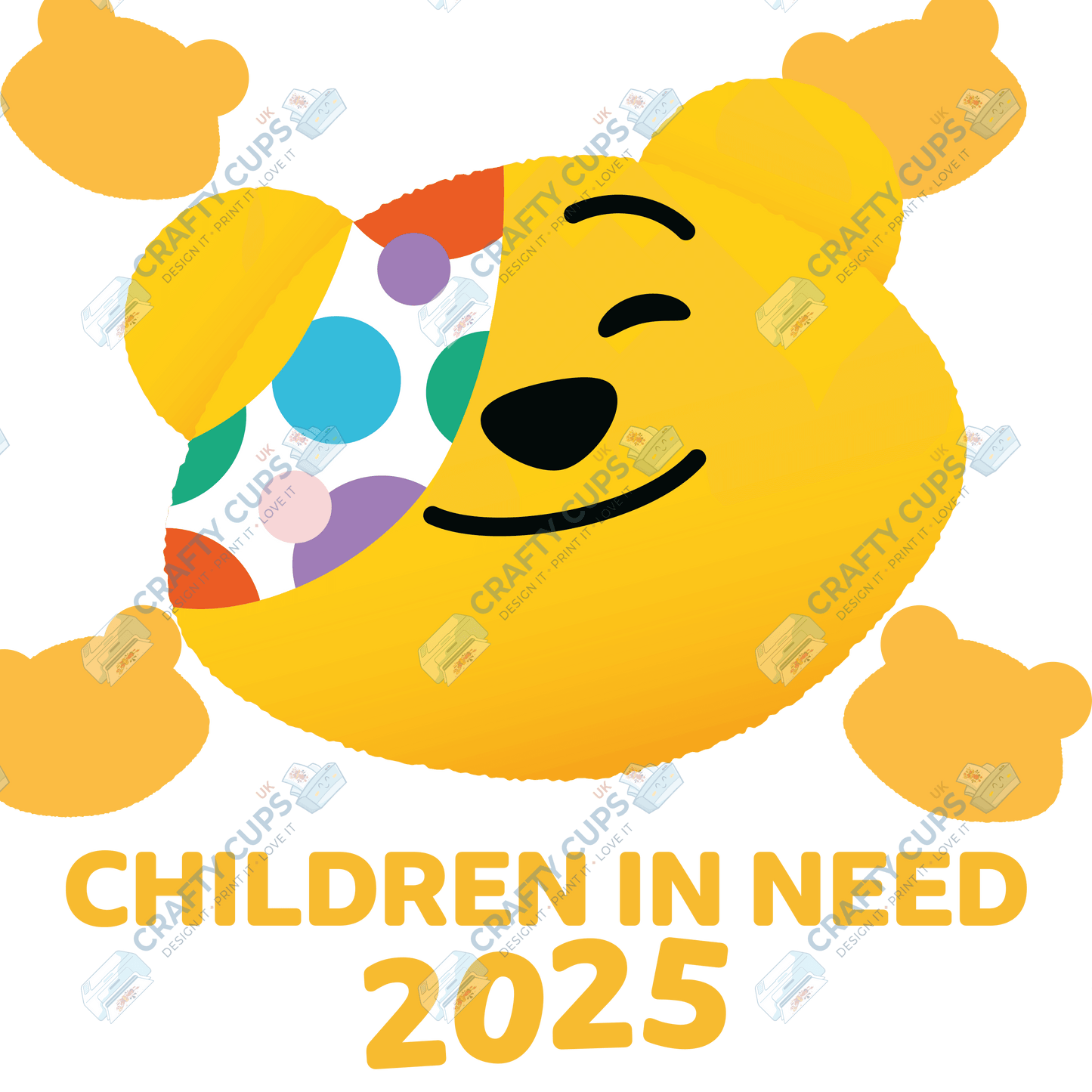 Children in Need DTF Transfer – Pudsey Bear Design (Series Two), Various Sizes & Designs