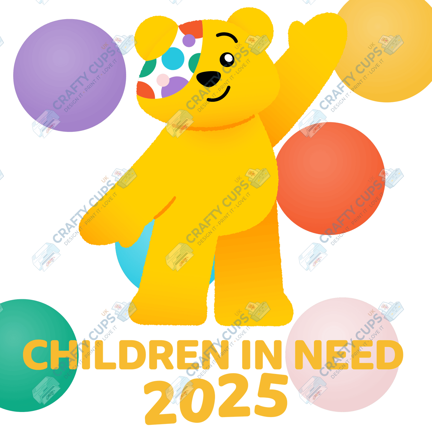 Children in Need DTF Transfer – Pudsey Bear Design (Series One), Various Sizes & Designs