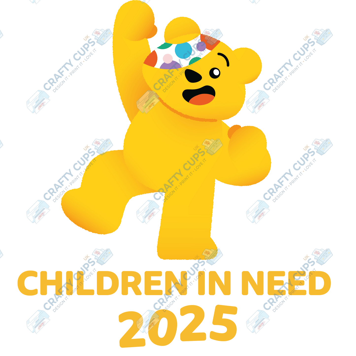 Children in Need DTF Transfer – Pudsey Bear Design (Series One), Various Sizes & Designs