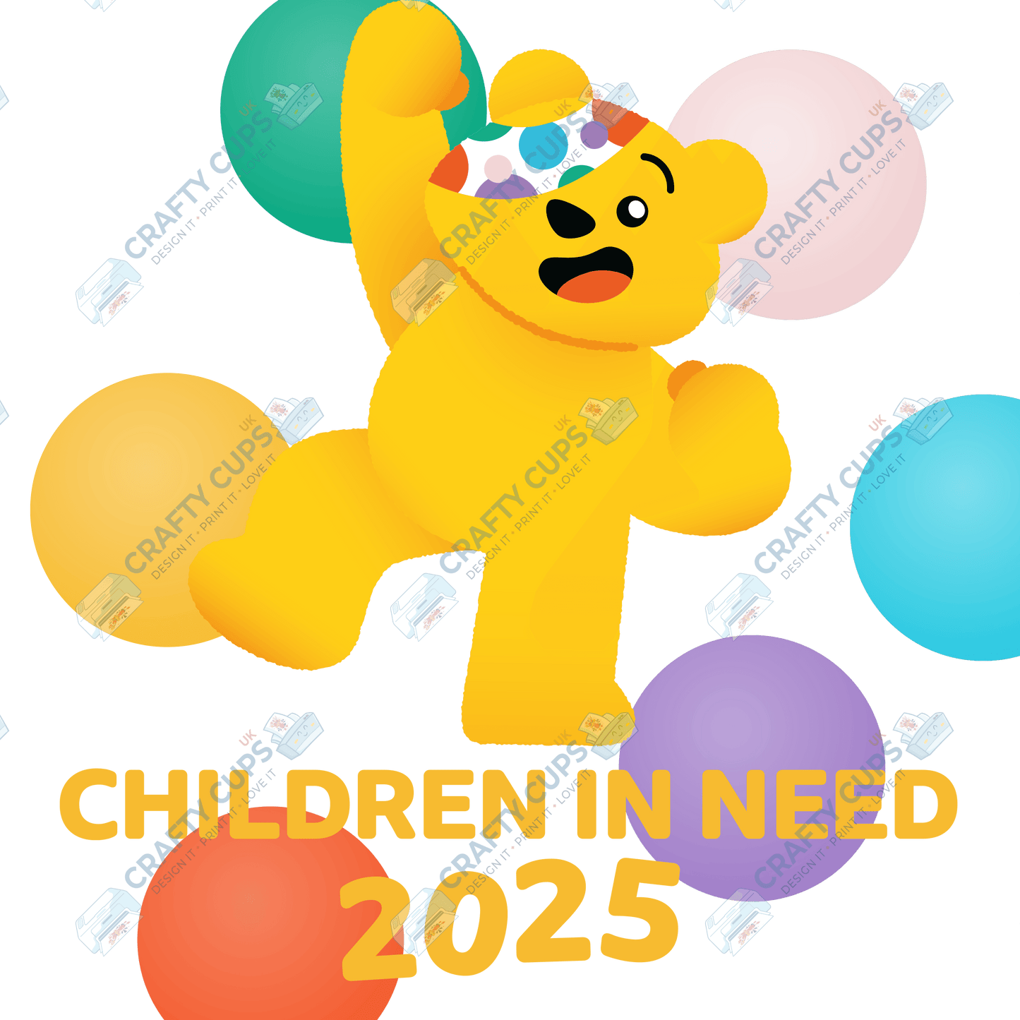 Children in Need DTF Transfer – Pudsey Bear Design (Series One), Various Sizes & Designs