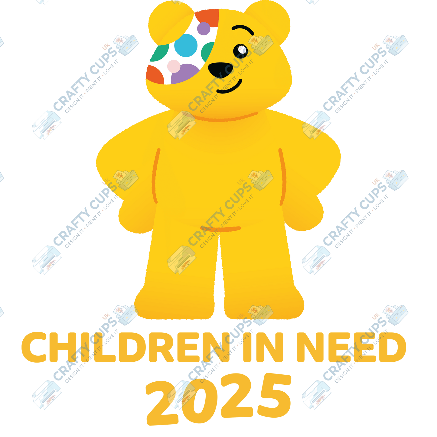 Children in Need DTF Transfer – Pudsey Bear Design (Series One), Various Sizes & Designs