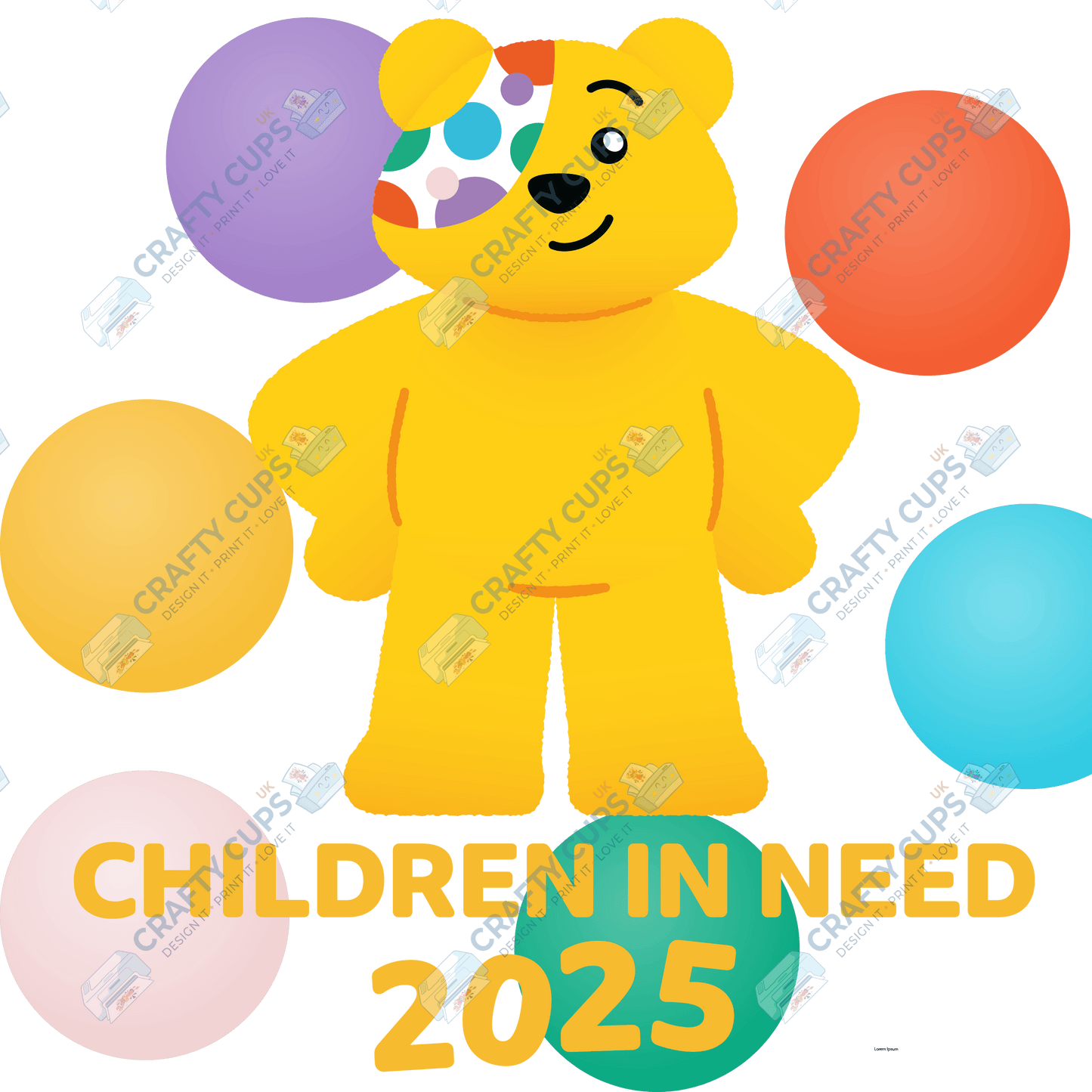 Children in Need DTF Transfer – Pudsey Bear Design (Series One), Various Sizes & Designs