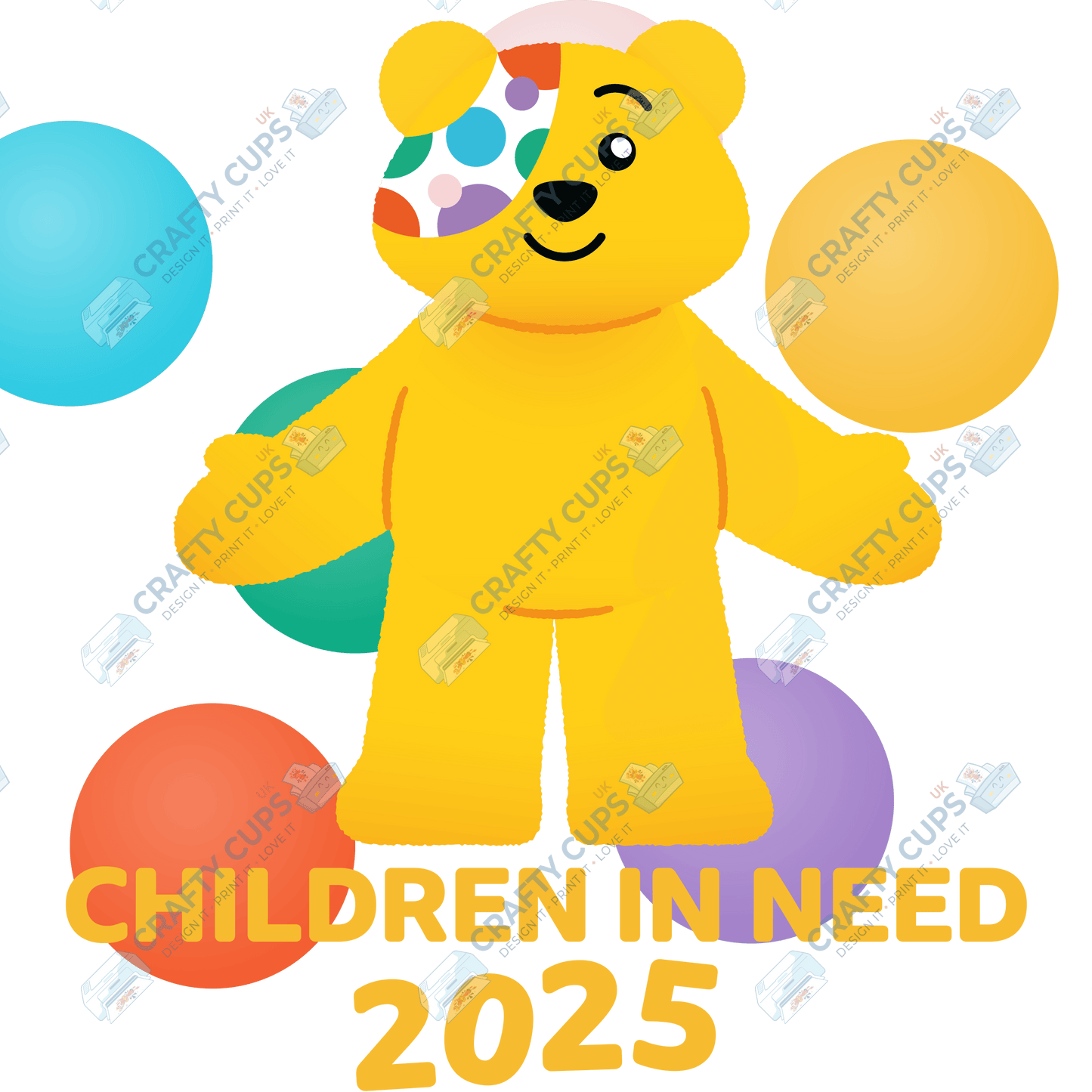 Children in Need DTF Transfer – Pudsey Bear Design (Series One), Various Sizes & Designs