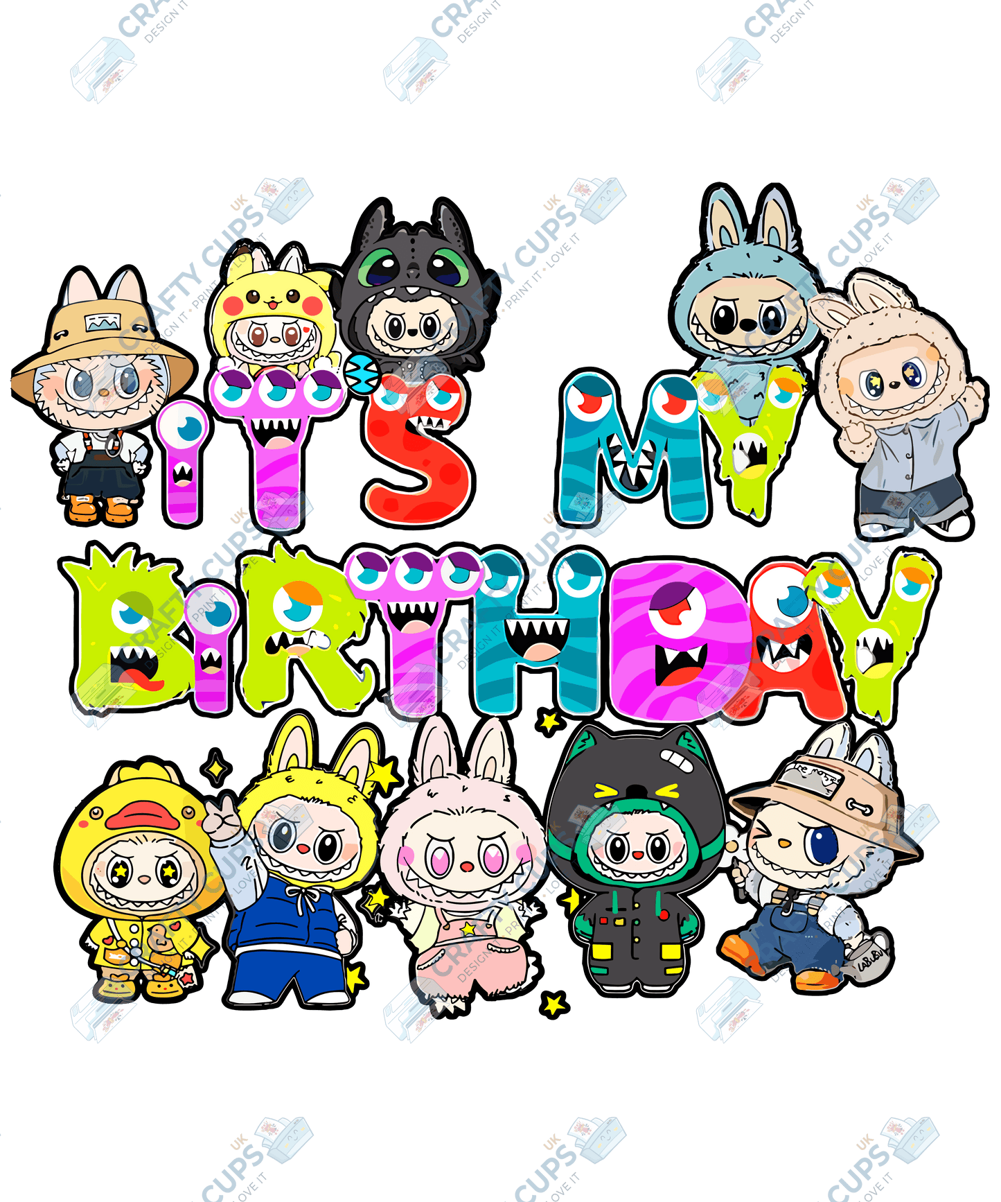 Chibi Monster Birthday DTF Transfer – Celebration Design, Various Sizes & Designs, Heat Press Ready