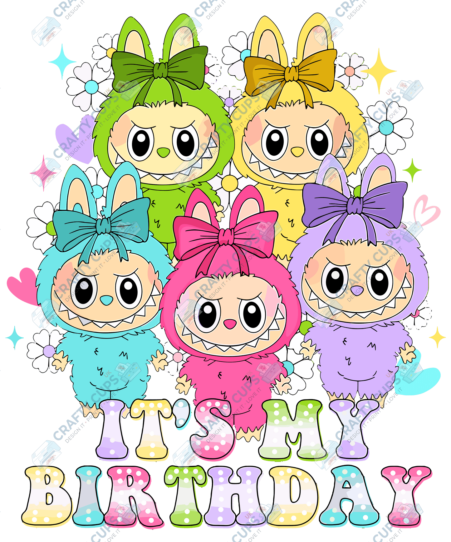 Chibi Monster Birthday DTF Transfer – Celebration Design, Various Sizes & Designs, Heat Press Ready