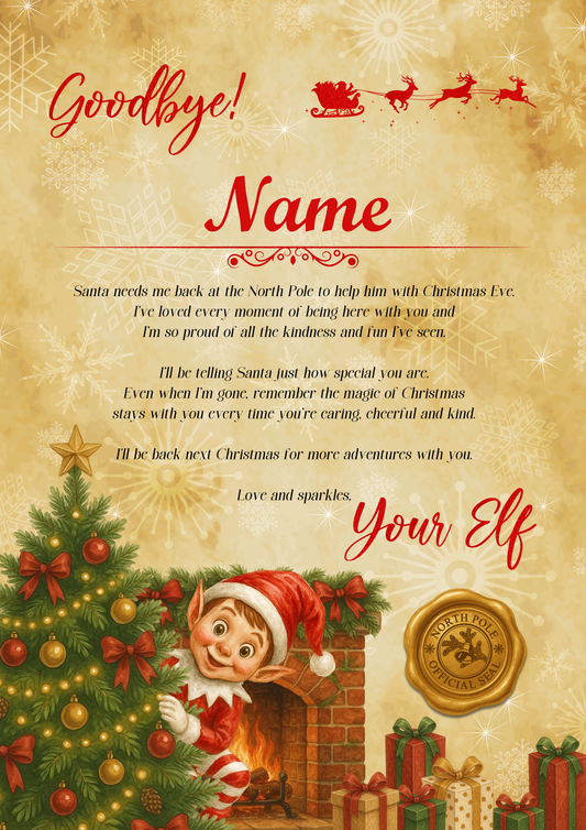 Personalised Elf Arrival & Goodbye Letter | Custom Name | Red Elf Design on 250gsm Glossy Photo Paper | Christmas Letter Set