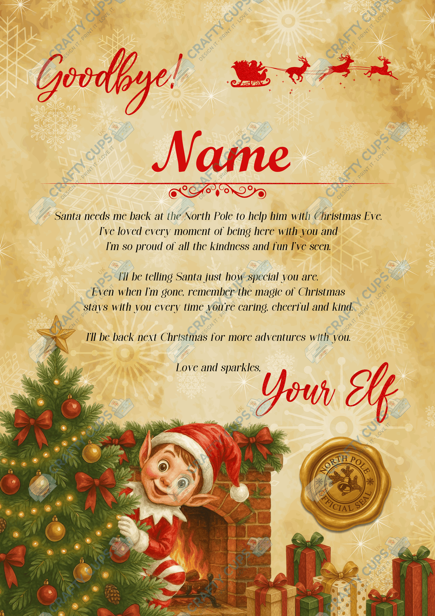 Personalised Elf Arrival & Goodbye Letter | Custom Name | Red Elf Design on 250gsm Glossy Photo Paper | Christmas Letter Set