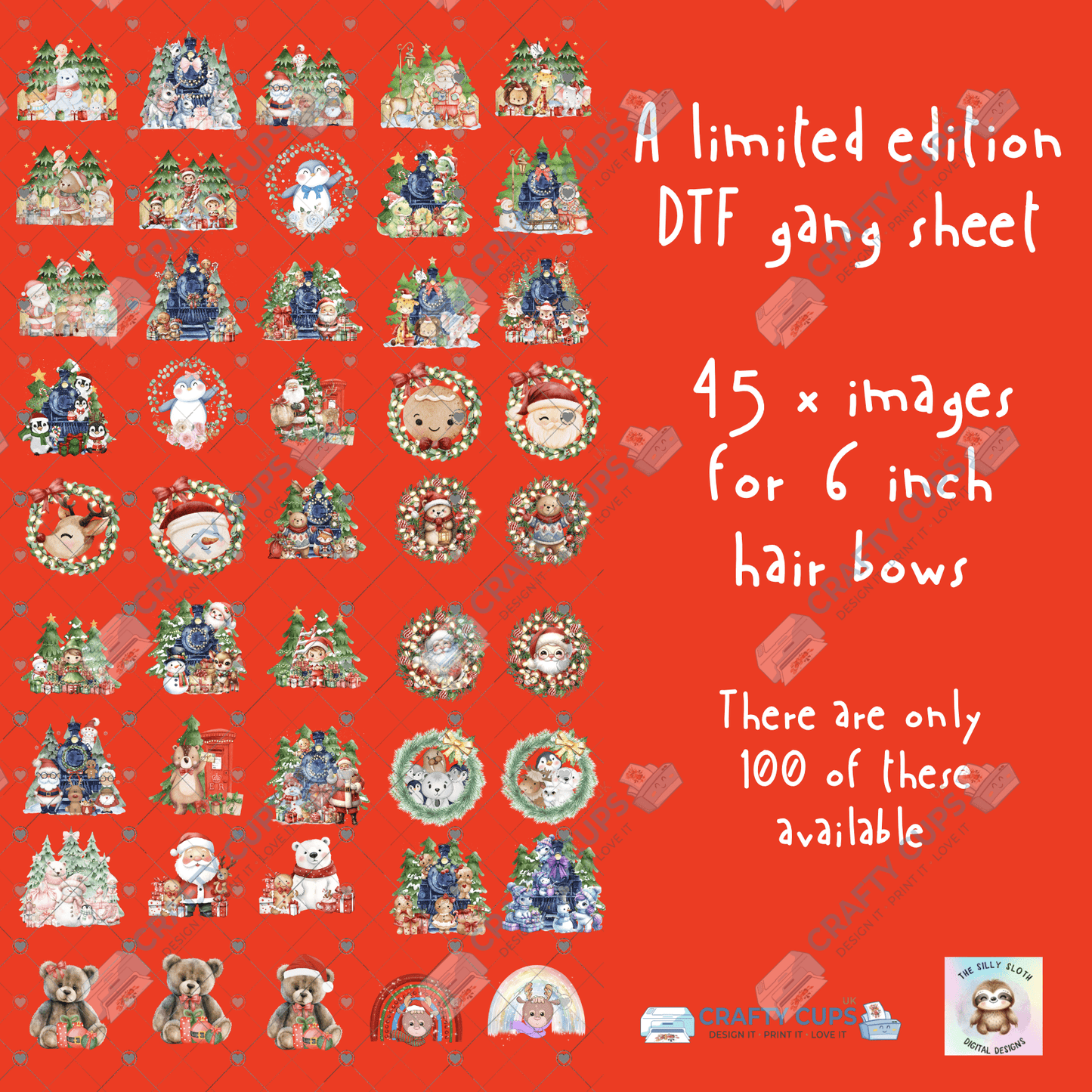 🦥 Limited Edition Hair Bows DTF Gangsheet – 45 Designs for 6-Inch Bows (30x50cm) – £8