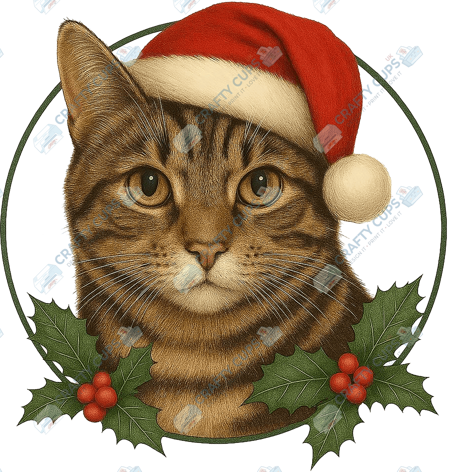 Christmas Cat DTF Transfer – Festive Holiday Design (Part Two of Two), Various Sizes