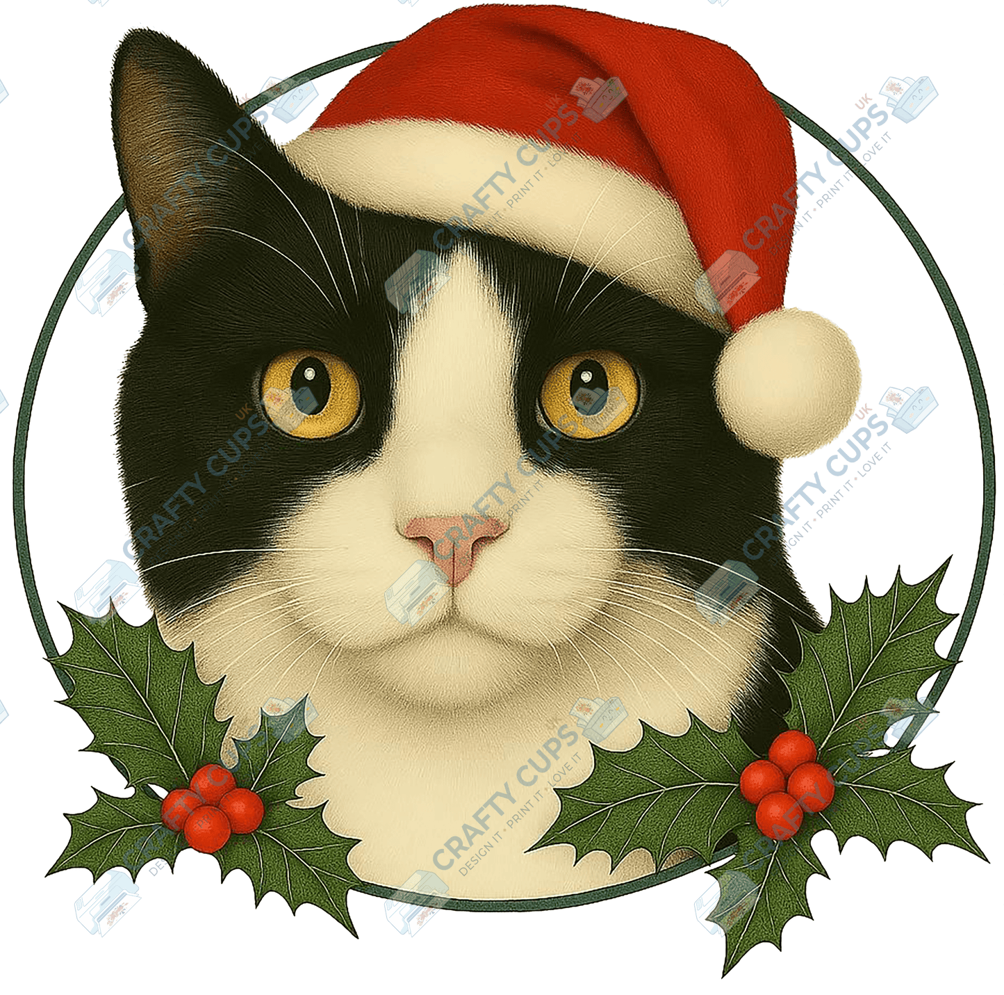 Christmas Cat DTF Transfer – Festive Holiday Design (Part Two of Two), Various Sizes