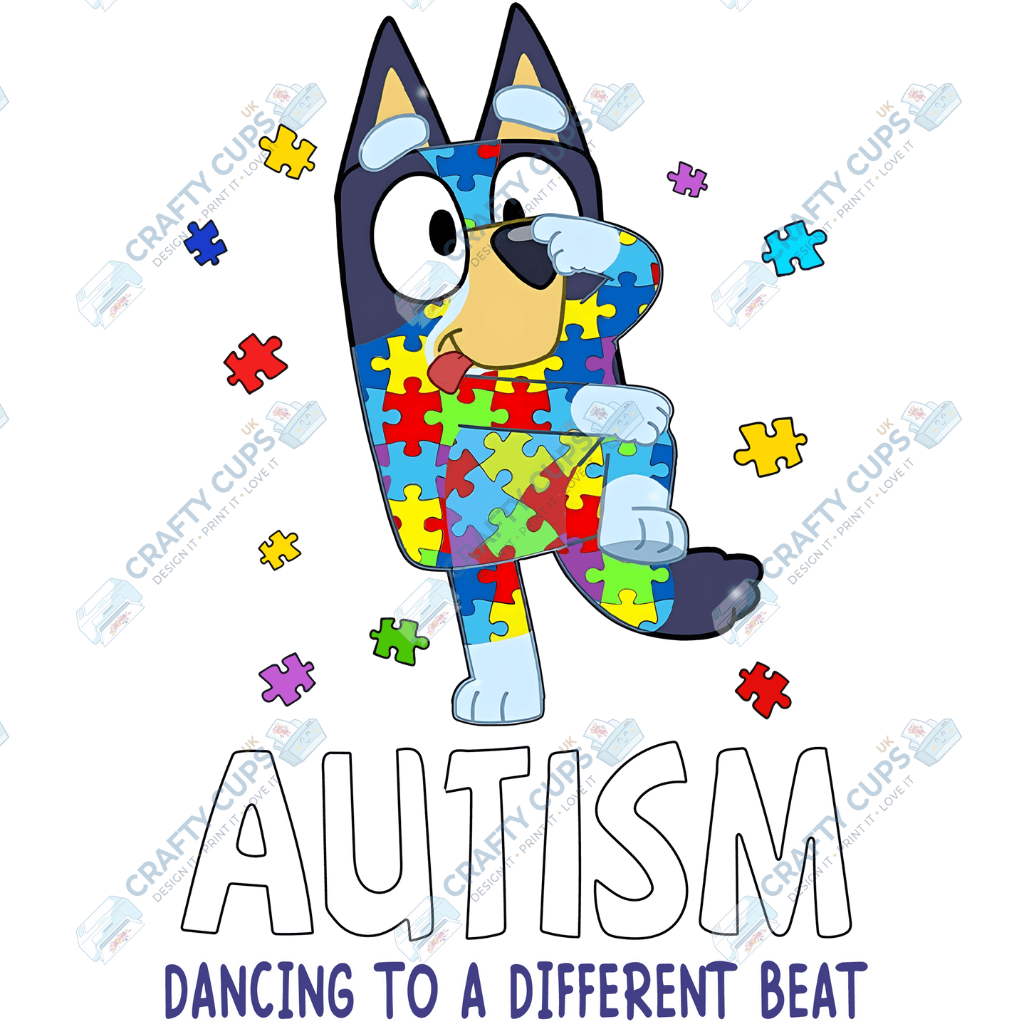Cartoon Autism Awareness DTF Transfers – Colorful Puzzle Piece Prints for Shirts, Hoodies & Gifts