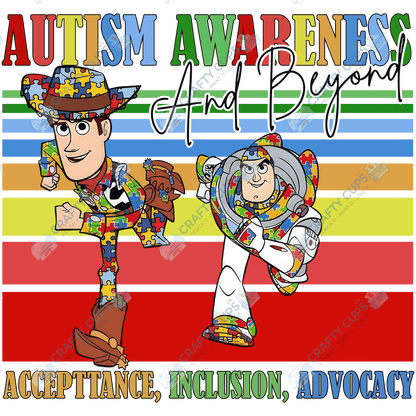 Cartoon Autism Awareness DTF Transfers – Colorful Puzzle Piece Prints for Shirts, Hoodies & Gifts