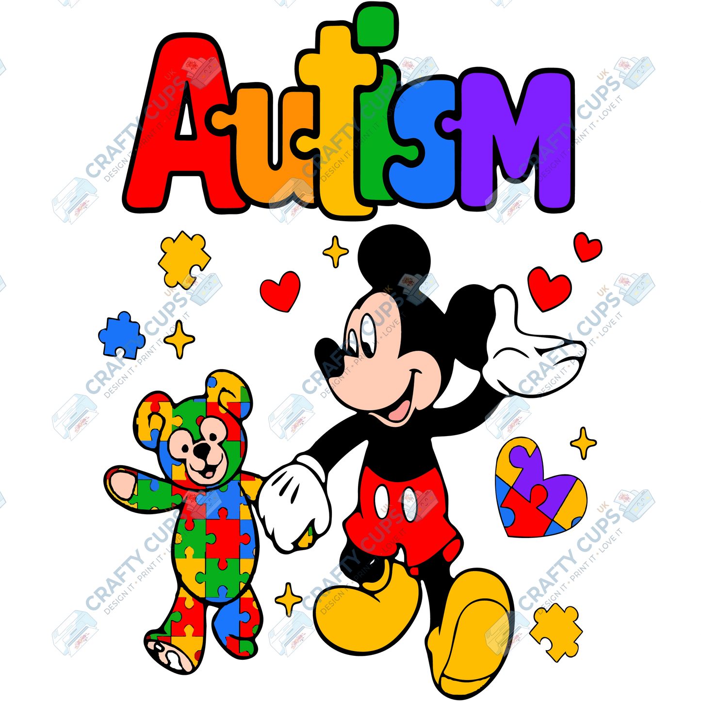 Cartoon Autism Awareness DTF Transfers – Colorful Puzzle Piece Prints for Shirts, Hoodies & Gifts