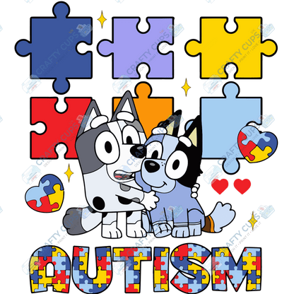 Cartoon Autism Awareness DTF Transfers – Colorful Puzzle Piece Prints for Shirts, Hoodies & Gifts