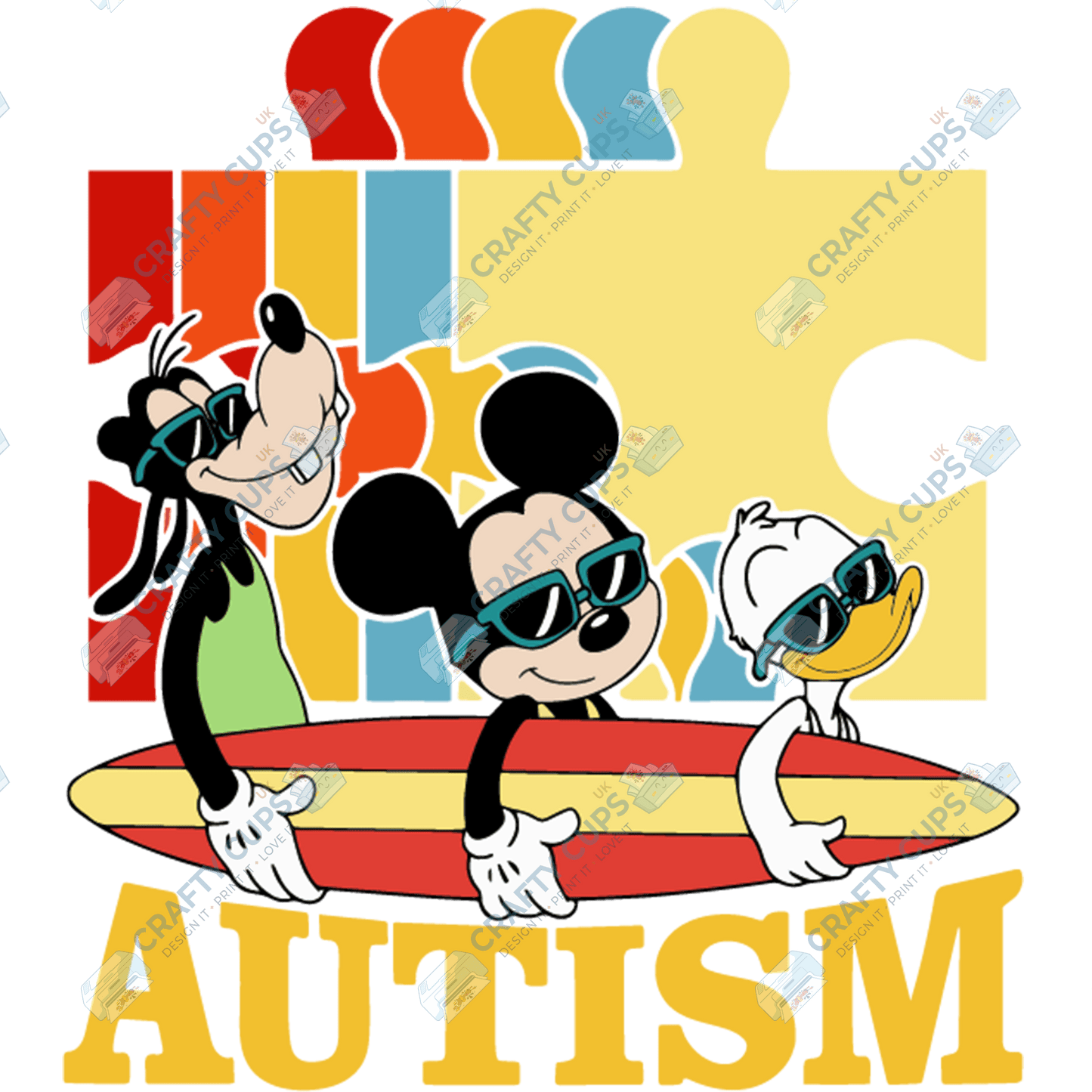 Cartoon Autism Awareness DTF Transfers – Colorful Puzzle Piece Prints for Shirts, Hoodies & Gifts