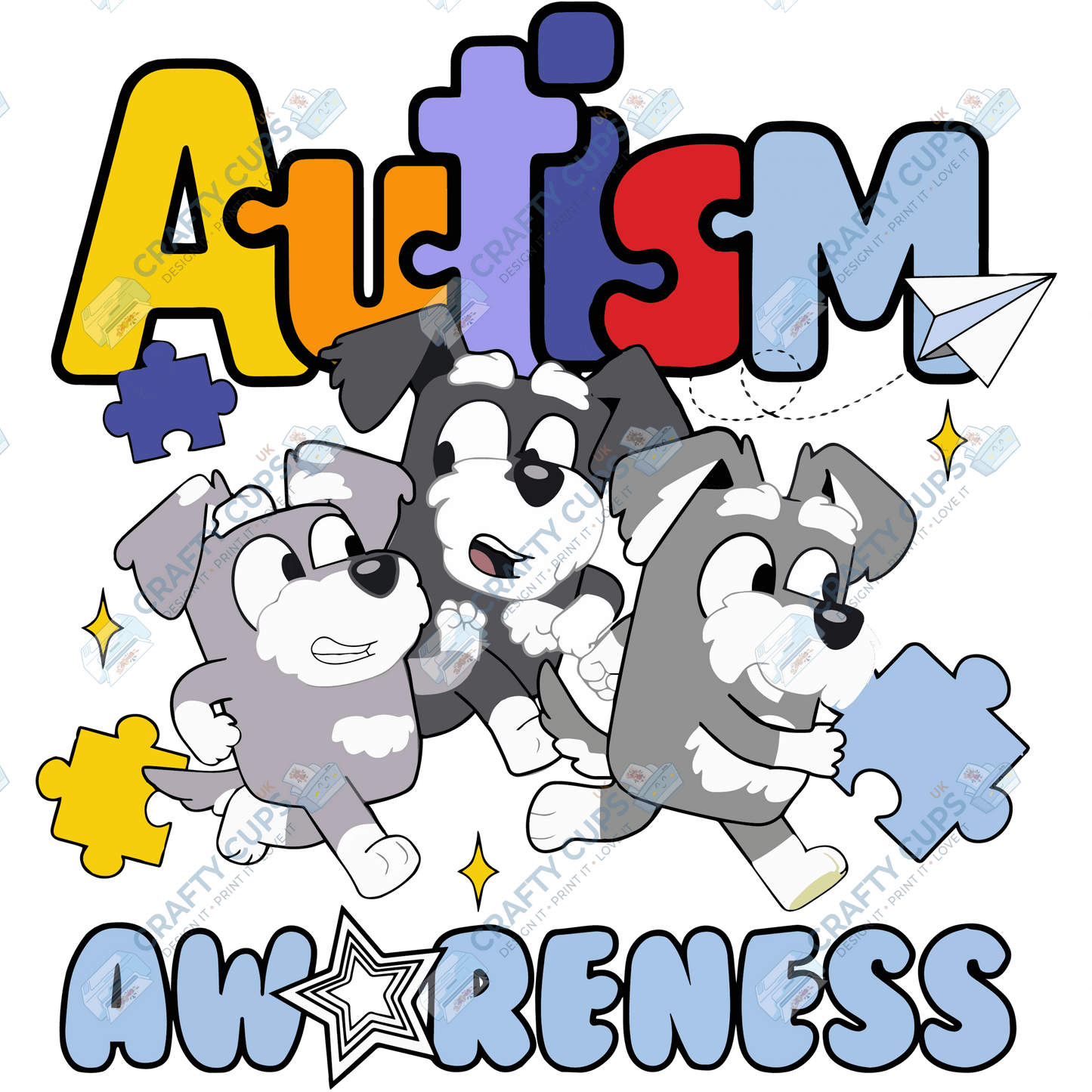 Cartoon Autism Awareness DTF Transfers – Colorful Puzzle Piece Prints for Shirts, Hoodies & Gifts