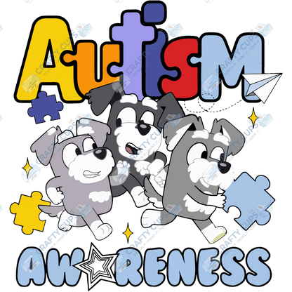 Cartoon Autism Awareness DTF Transfers – Colorful Puzzle Piece Prints for Shirts, Hoodies & Gifts