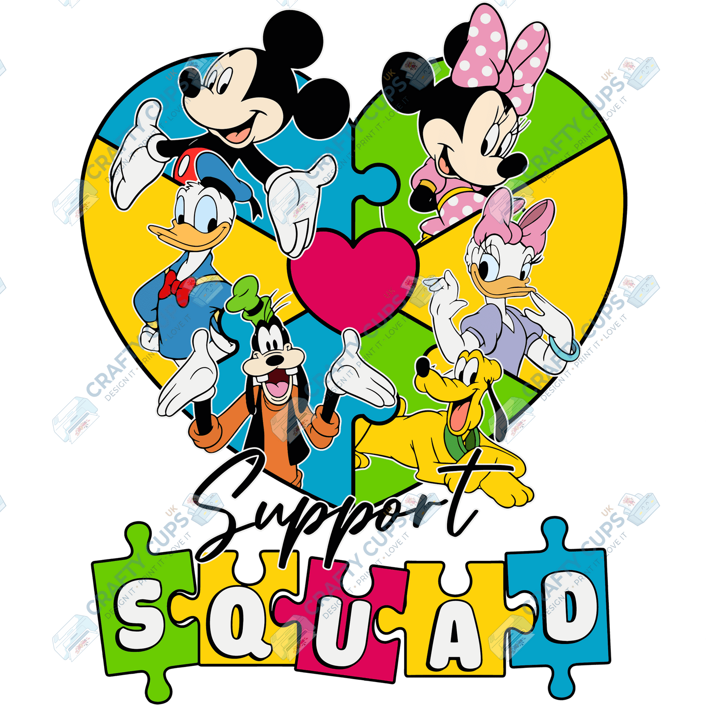 Cartoon Autism Awareness DTF Transfers – Colorful Puzzle Piece Prints for Shirts, Hoodies & Gifts