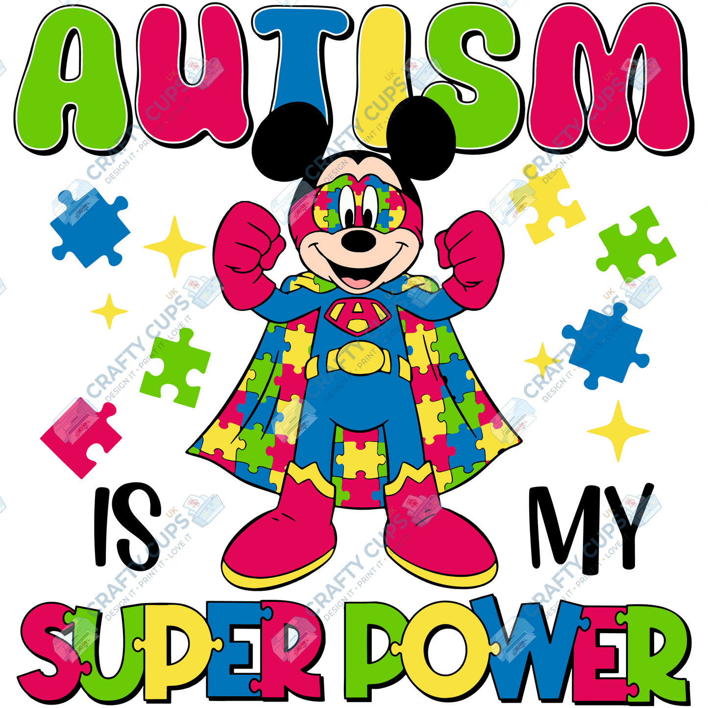 Cartoon Autism Awareness DTF Transfers – Colorful Puzzle Piece Prints for Shirts, Hoodies & Gifts