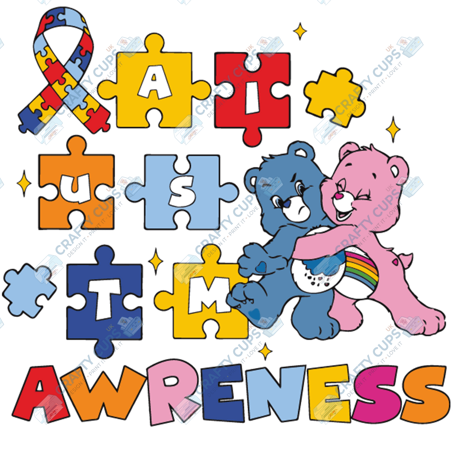 Cartoon Autism Awareness DTF Transfers – Colorful Puzzle Piece Prints for Shirts, Hoodies & Gifts