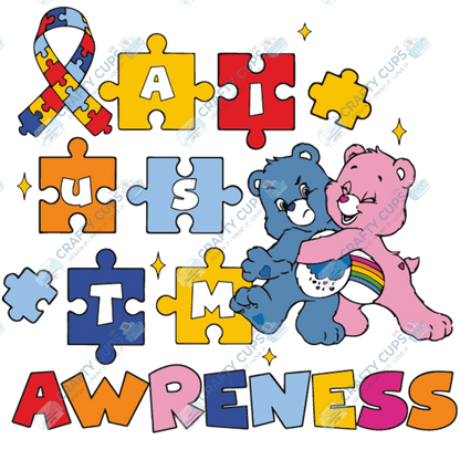 Cartoon Autism Awareness DTF Transfers – Colorful Puzzle Piece Prints for Shirts, Hoodies & Gifts